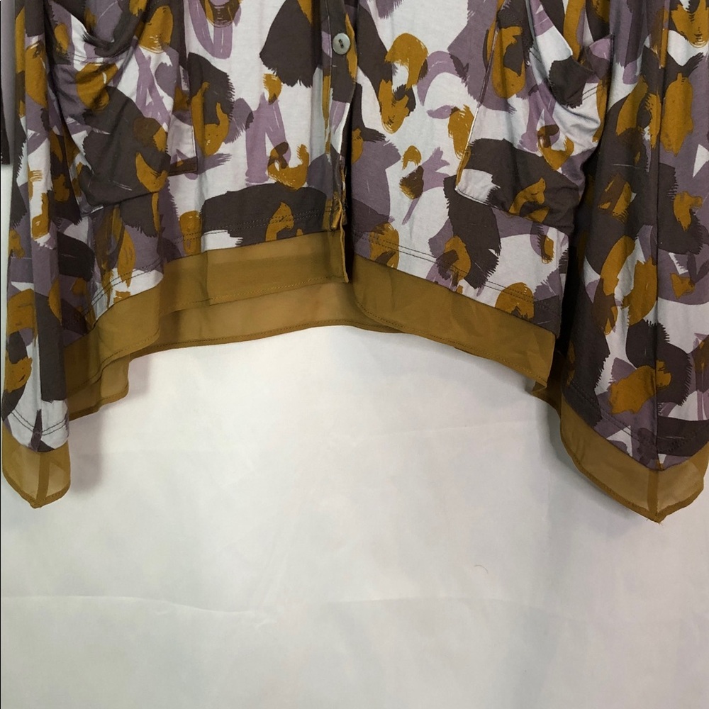 LOGO Lori Goldstein Women's Abstract Button Down  Purple/Tan/Brown Tunic Size XS - Picture 7 of 13